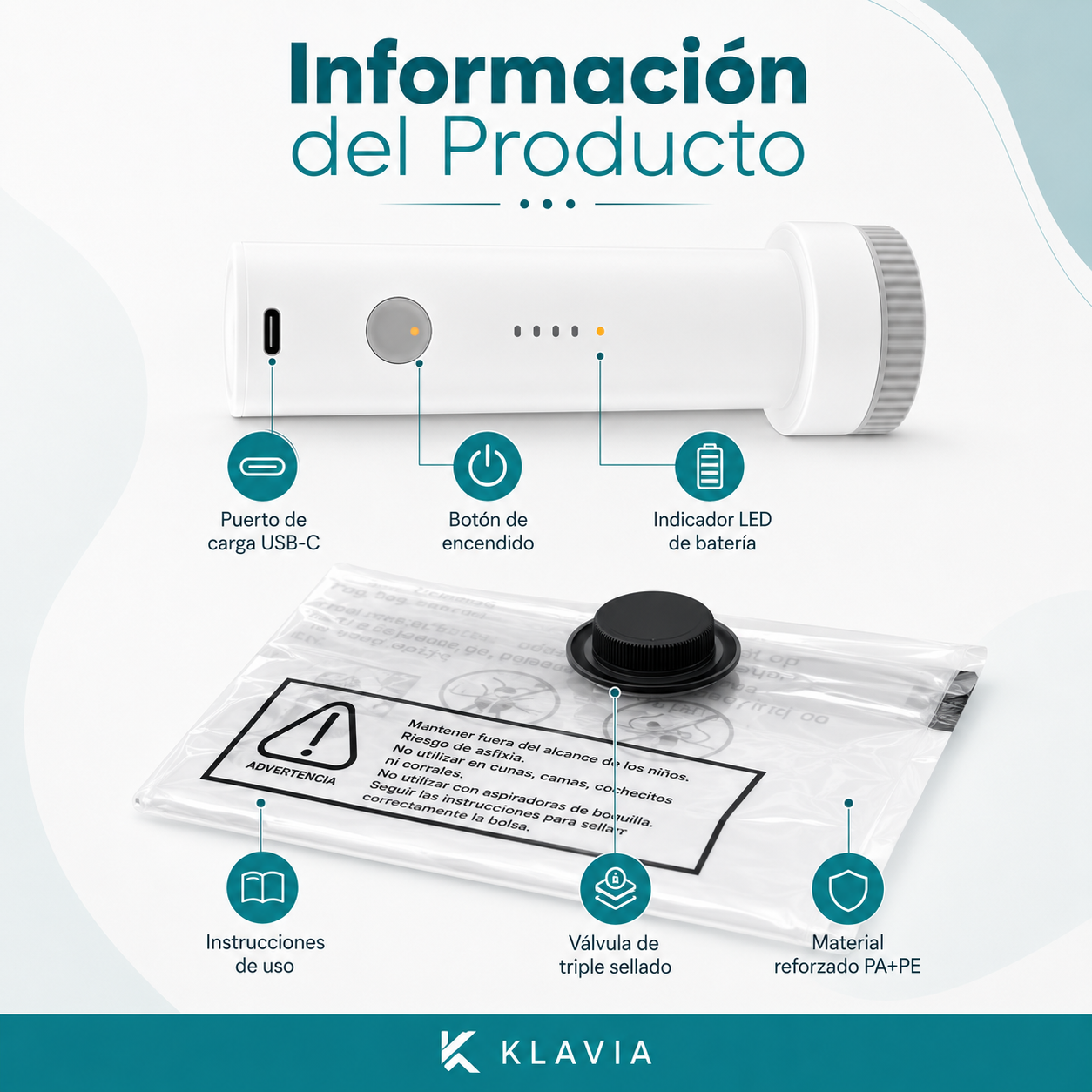 Kit Organizador al Vacío Klavia  Bomba Eléctrica